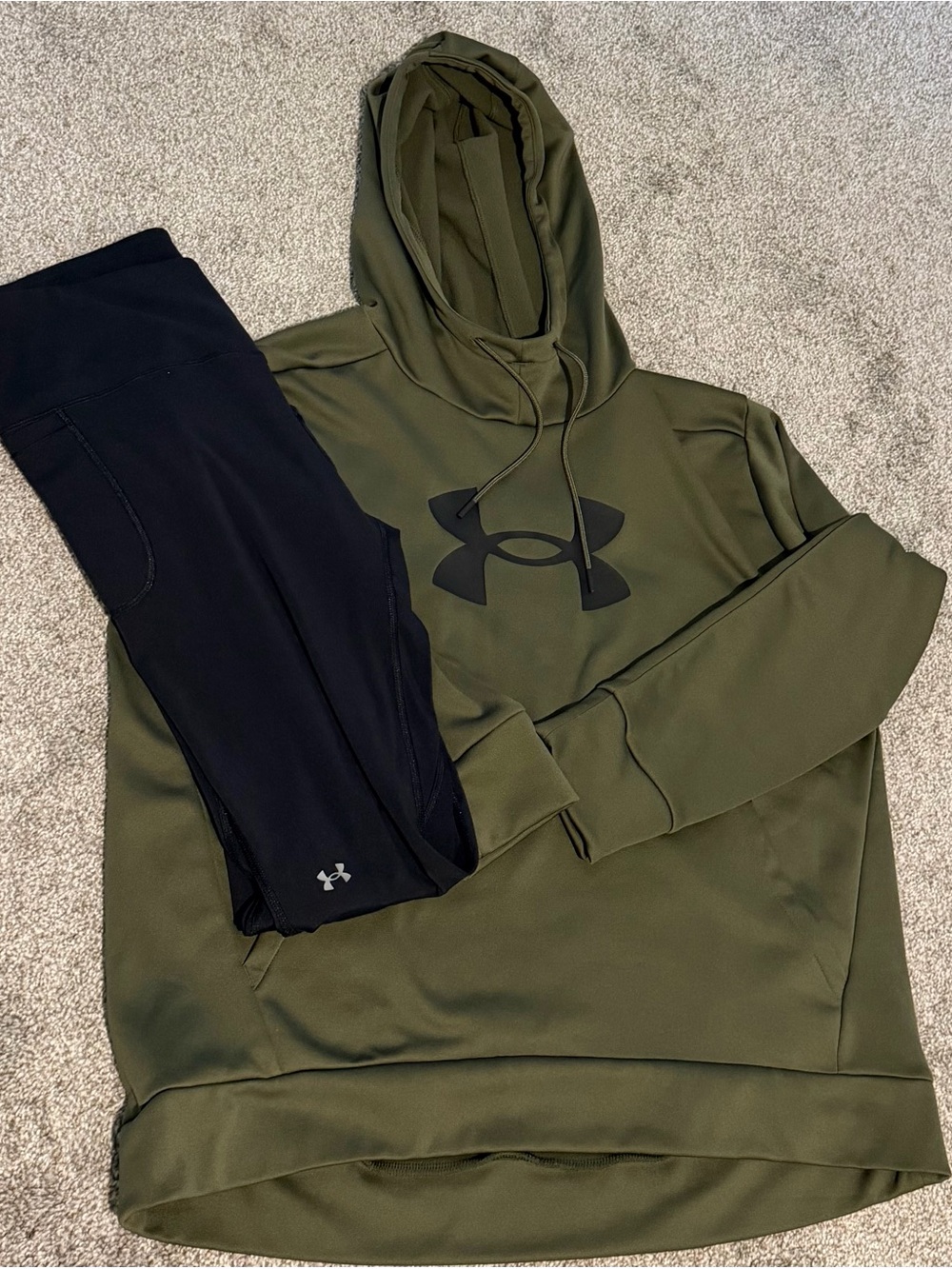 Under Armour Olive Green Pullover Hoodie with Black Logo